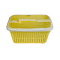 GoHooked yellow plastic storage basket with zip net cover for fruits and vegetables. Features ventilation slots.