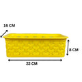 GoHooked yellow plastic storage basket with woven pattern, 10cm H x 18cm W, multipurpose organizer for home, office, kitchen, bathroom.