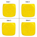 GoHooked yellow plastic Tulsi pot with Om, Swastika, Jai Shri Ram, and Lord Rama embossed designs. Square planter.