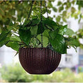 GoHookedHere dark brown plastic hanging pot with woven texture, 7.1 inch diameter, 4.8 inch height.