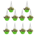 GoHookedHere 10 green hanging pots with woven texture, 7.1 inch diameter, filled with faux flowers.