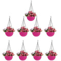 GoHookedHere pink plastic hanging pots with woven texture, 7.1 inch diameter, set of 9.
