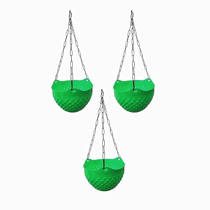 Go Hooked Round Crystal Plastic Flower Hanging Planter with Metal Hanging Chain/Beautiful Hanging Flower Pots for Home Garden Balcony (Orange)(Pack of 7)