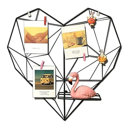 Valentine’s Day Gift for Girlfriend| Heart Shape Metal Wall Photo Grid with Shelf Black | Valentine Day Decoration for Home, Bedroom & Living Room | Romantic Couple Gift Décor for Memories