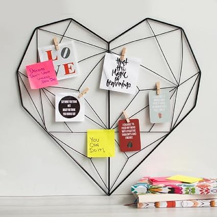 Valentine’s Day Gift for Girlfriend| Heart Shape Metal Wall Photo Grid with Shelf Black | Valentine Day Decoration for Home, Bedroom & Living Room | Romantic Couple Gift Décor for Memories