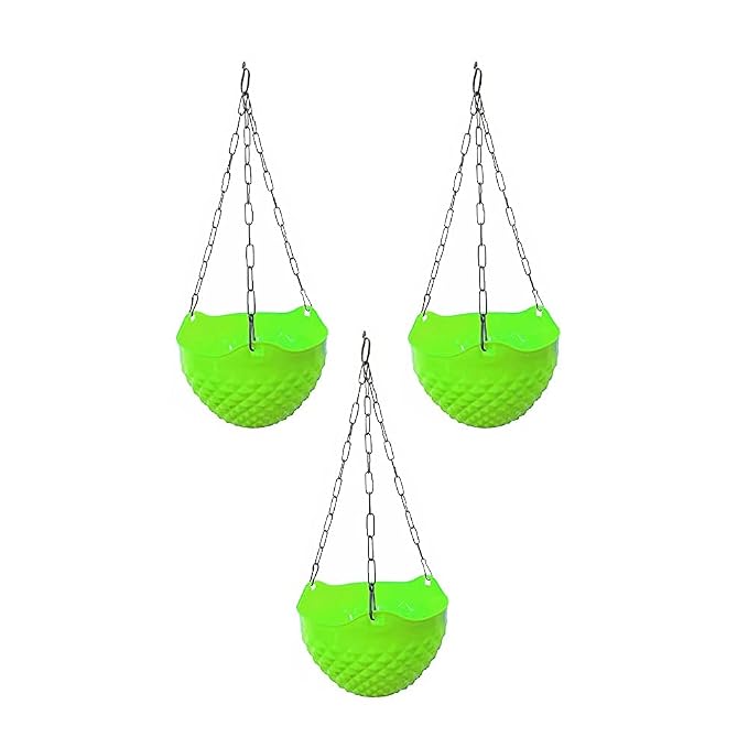 Go Hooked Round Crystal Plastic Flower Hanging Planter with Metal Hanging Chain/Beautiful Hanging Flower Pots for Home Garden Balcony (Orange)(Pack of 7)