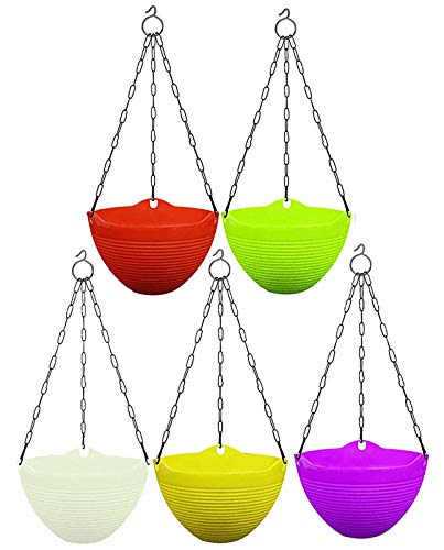 ViMe Plastic Marvel Hanging Pots, Hanging Planters with Metal Hanging Chain - Pack of 4 (7.3 Inch)
