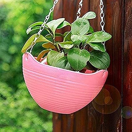 ViMe Plastic Marvel Hanging Pots, Hanging Planters with Metal Hanging Chain - Pack of 4 (7.3 Inch)