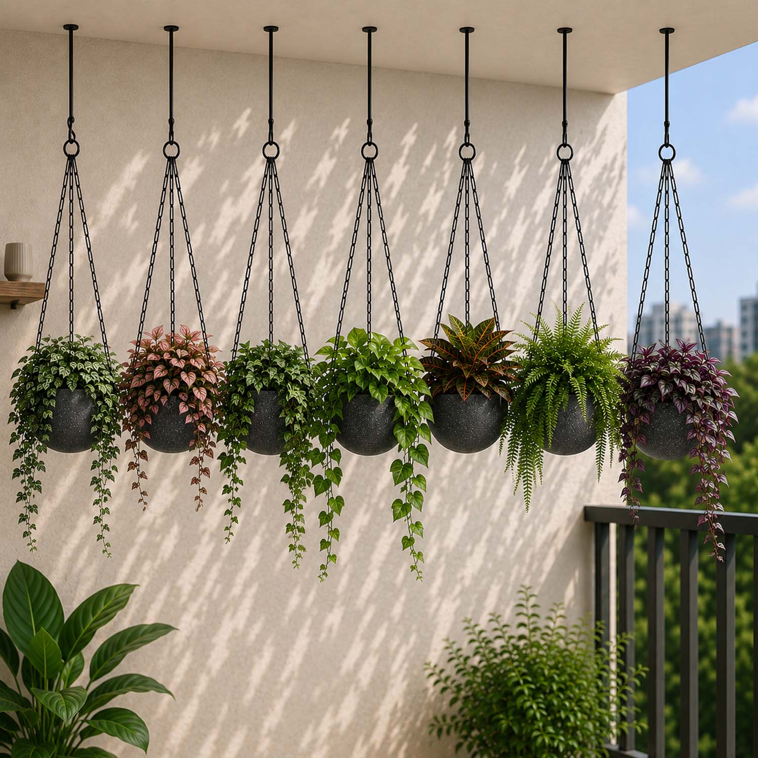 Go Hooked Plastic Round Hanging Planter, Set of 3, Multicolor, 7.1 Inch Diameter, 4.8 Inch Height, 33cm Chain, Indoor/Outdoor