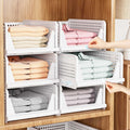 Go Hooked Foldable Wardrobe Organizer with Drawer Style Pull Out Design | Large (44x34x19 cm) Shelf Storage Box | Heavy Duty Plastic Shirt Stacker for Cupboard, Almirah & Closet | White