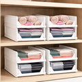 Go Hooked Foldable Wardrobe Organizer with Drawer Style Pull Out Design | Small (44x34x14.5 cm) Shelf Storage Box | Heavy Duty Plastic Shirt Stacker for Cupboard, Almirah & Closet | White