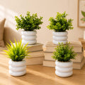 Bianco Artificial Mini Plant (4 Pack) | Small Faux Plants Home & Office Decor, Living Room, Bedroom, Tabletop & Shelves | Small Potted Plants | Stylish Round Pot