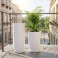 Go Hooked 18 Inch Tower Pots with Saucer Tray Planter - Lightweight, Durable Outdoor & Indoor Planters, Perfect for Balcony & Terrace Gardens (White, Pack of 5)