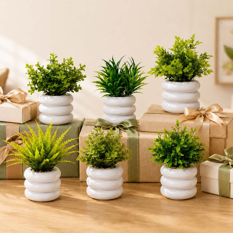 Go Hooked Artificial Mini Plant (6 Pack) | Small Faux Plants Home & Office Decor, Living Room, Bedroom, Tabletop & Shelves | Small Potted Plants | Stylish Round Pot