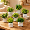 Go Hooked Artificial Mini Plant (7 Pack) | Small Faux Plants Home & Office Decor, Living Room, Bedroom, Tabletop & Shelves | Small Potted Plants | Stylish Round Pot (Assorted Mini Pots)