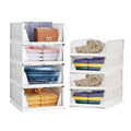 Go Hooked Foldable Wardrobe Organizer with Drawer Style Pull Out Design | Pack of 8 (4Large+4Small) 44x34cm Shelf Storage Box | Heavy Duty Plastic Shirt Stacker for Cupboard, Almirah & Closet | White