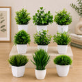 Go Hooked Artificial Plants Small, Mini Artificial Plants Indoor for Home Farmhouse Bathroom Shelf Décor Height 17CM Green and White 9 (Design May Vary)