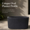 Go Hooked Large Oval Planter Pot (30x15) Inch | Aurelia Modern Ribbed Grey Stone Texture Finish | UV & Weather Resistant Decorative Floor Planter for Balcony, Patio, Terrace, Garden & Entrance