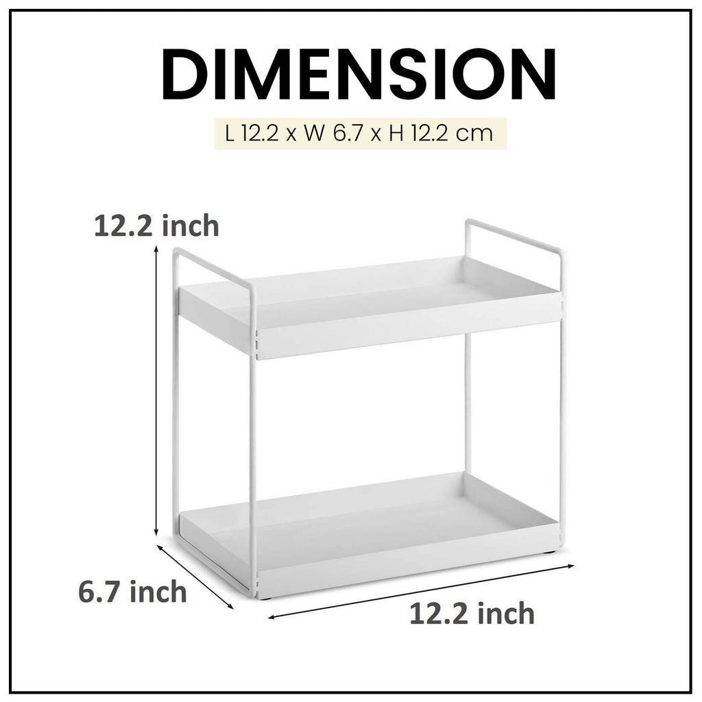 Go Hooked Metal Standing Rack 2-Tier Countertop Organizer | Spices Organizer | Bathroom Essentials | Vanity Storage | Decorative Use | Cosmetic Makeup Storage (White)