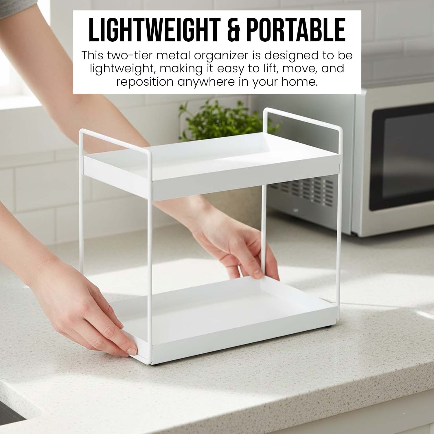 Go Hooked Metal Standing Rack 2-Tier Countertop Organizer | Spices Organizer | Bathroom Essentials | Vanity Storage | Decorative Use | Cosmetic Makeup Storage (White)