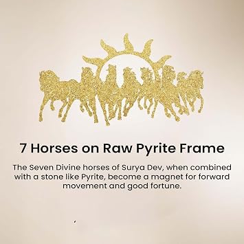 Go Hooked Pyrite Stone Frame with Vastu 7 Running Horses & Sun (19x19 cm) | Money Attraction, Success & Prosperity Crystal Wall Decor | Wooden Frame Wall Hanging for Home, Office, Living Room & Gift