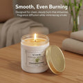 ViMe Bamboo & White Tea scented candle in a white jar with a gold lid, burning with a steady flame.