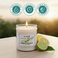 ViMe white citrus scented candle in a glass jar, hand-poured with 100% natural essential oil, 40-hour burn time.