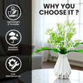 Go Hooked Artificial Flowers with Majesty Vase 45cm Approx | 5Pcs White Baby’s Breath Gypsophila | 4Pcs Fern Leaves | Real Touch Faux Plant Décor for Living Room, Bedroom, Office & Tabletop